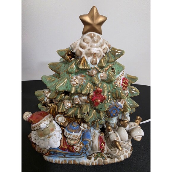 Other - 🎄KIRKLANDS Potter's Garden CHRISTMAS Ceramic Tree 10x7” Santa Sleigh Reindeer